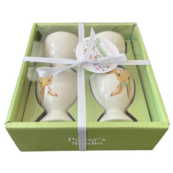 Bunny Boulevard Fine Porcelain Egg Cups Set of 4 Spring Easter Bunny Decor NIB - Picture 2 of 9
